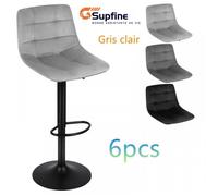 Lot De 6 Tabourets Chaises De Bar - JEOBEST - Gris - Réglable en hauteur - Moderne - Velours + pieds en métal