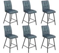 Lot de 6 Tabourets de Bar Capitonnés Bleu Gris - JOHN - ALTOBUY Bleu G
