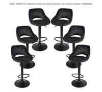 Lot de 6 tabourets de bar en velours noir à dossier creux sergé à carreaux - DINGXIANG