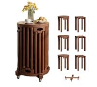 Lot de 6 tabourets empilables ronds en bois avec roulettes pour salon, chambre, cuisine, balcon