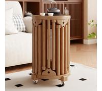 Lot de 6 tabourets empilables ronds en bois avec roulettes, tables gigognes multi-usages pour salon et entrée, pas de montage nécessaire