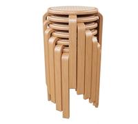 Lot de 6 tabourets ronds en bois - Chaises de salle à manger empilables en rotin, meubles d'entrée élégants, sièges d'appoint polyvalents pour cuisine et salon