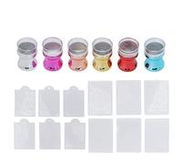 Lot de 6 tampons de manucure en silicone transparent avec plaques d'estampage pour décoration d'ongles à faire soi-même, or rose, rouge, or, bleu lac, argent, violet