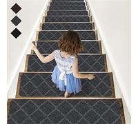 Lot de 6 tapis d'escalier auto-adhésifs antidérapants réutilisables et amovibles - 20 x 76 cm - Gris rhombique