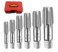 Lot de 6 tarauds BSP en acier au carbone de précision pour des filetages précis de 2,5 cm, 3/4", 1/2", 3/8", 1/4", 1/8", parfait pour les plombiers, les mécaniciens, les bricoleurs, avec étui en
