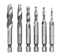 Lot de 6 tarauds combinés avec forets combinés et tige hexagonale M3, M4, M5, M6, M8, M10, taraud HSS avec revêtement anti-rouille, compatible avec visseuses sans fil et perceuses pour métal