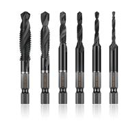Lot de 6 tarauds combinés avec tailles M3 x 0,5 M4 x 0,7 M5 x 0,8 M6 x 1,0 M8 x 1,25 M10 x 1,5 tailles - Acier à haute vitesse, revêtement en titane, tige