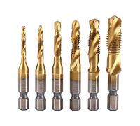 Lot de 6 tarauds filetés, filetage métrique M3-M10 avec revêtement en titane HSS et embouts de taraudage 1/4"" queue hexagonale