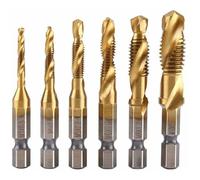 Lot de 6 tarauds filets, foret taraud, filetage mtrique M3-M10 avec revtement en titane HSS et embouts de taraudage 1/4\""