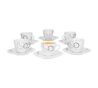 Lot de 6 Tasses à Café 20 cl et soucoupe 14,5 cm Palazzo - à café en porcelaine blanche avec décor de cercles dans gris et rouge foncé