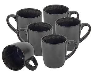 Lot de 6 tasses à café 350 ml - Noir métallique/intérieur brillant - Gobelets à café avec anse - En porcelaine - Passe au lave-vaisselle