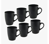 Lot de 6 tasses à café, 340 ml, noir mat/intérieur brillant, tasses à café avec anse, tasses à thé, café en porcelaine