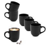 Lot de 6 tasses à café en grès, 300 ml, noir mat, avec anse : 10 x 8,3 cm, en céramique fine, pour café, thé, cacao, matcha, à thé, tasse à thé