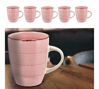 Lot de 6 tasses à café | Grès 360 ml 9 x 11 cm | Tasse à café avec anse (1 lot de 6 tasses rose)
