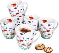 MamboCat Marie Lot de 6 tasses à café, 320 ml, en porcelaine, avec anse et prairie fleurie pour 6 personnes, pour boissons chaudes comme le thé, le cacao, etc