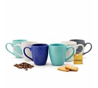 Lot de 6 tasses à café modernes de 400 ml en faïence colorées - Ensemble élégant pour café, cappuccino, latte macchiato, thé et cacao - Aspect mat