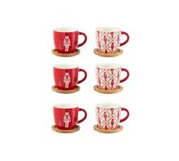 Lot de 6 Tasses à Café & Sous-Tasses "Casse-Noisette" 9cl Rouge