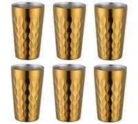 Lot de 6 tasses à eau empilables à double paroi en acier inoxydable de 330 ml, conçues pour le camping, les pique-niques et les activités de plein air (doré)