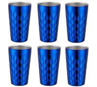 Lot de 6 tasses à eau empilables à double paroi en acier inoxydable de 330 ml pour activités de plein air et usage domestique (bleu)