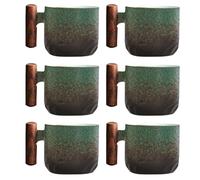 Lot de 6 tasses à expresso (6 x 70 ml) - En céramique - Avec anse - Mini tasses à thé - Pour expresso, thé - Vert