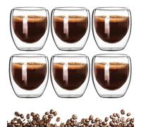 Lot de 6 tasses à expresso (6 x 80 ml) - Double paroi - Verres thermiques à latte macchiato - Verres à café - Tasses à cappuccino - En verre borosilicate - Passe au lave-vaisselle
