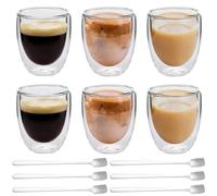 Lot de 6 tasses à expresso à double paroi de 350 ml avec 6 cuillères à café à double paroi avec 6 cuillères à cappuccino et café glacé