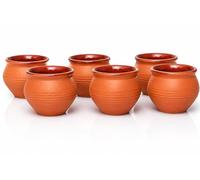 Lot de 6 tasses Kulhar Kulhad Chai Cantaritos en faïence émaillée Finition brillante Argile Terre cuite Artisanat Studio Poterie Mud Marron Qualité