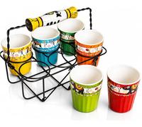 Lot de 6 tasses traditionnelles fabriquées à la main en céramique Kulhar Kulhad Chai avec support, finition en faïence émaillée artisanale, convient pour la nourriture et le micro-ondes, rustique et