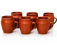 Lot de 6 tasses traditionnelles faites à la main Kulhar Kulhad Chai Thé Café Cantaritos en faïence émaillée Finition brillante Argile Terre cuite Artisanat Studio Poterie Mud Marron Qualité