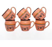 Lot de 6 tasses traditionnelles faites à la main Kulhar Kulhad Chai Thé Café Cantaritos en faïence émaillée Finition brillante Argile Terre cuite Artisanat Studio Poterie Mud Marron Qualité
