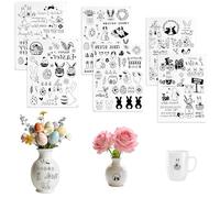 Lot de 6 tatouages de lapin de Pâques - Format A5 (19 x 14 cm) - Autocollants de transfert - Décoration de Pâques avec lapins et œufs - Pour fenêtres, verre, meubles et loisirs créatifs