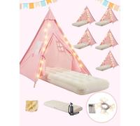 Lot de 6 Tentes Tipi pour Enfants avec Matelas Gonflables et Guirlandes Lumineuses - Kit Complet Soirée Pyjama, Cabane de Jeu Intérieur & Extérieur pour Filles et Garçons