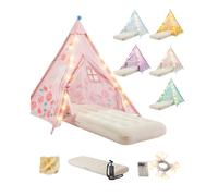 Lot de 6 Tentes Tipi pour Enfants avec Matelas Gonflables et Guirlandes Lumineuses - Kit Complet Soirée Pyjama, Cabane de Jeu Intérieur & Extérieur pour Filles et Garçons