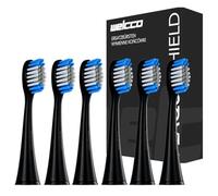 Lot de 6 têtes de brosse à dents de rechange, noires, pour brosse à dents sonique Silk'n SonicSmile SG986, poils en nylon Dupont profilés moyennement durs, soin des gencives