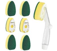 Lot de 6 têtes d'éponges de Rechange avec poignée de contrôle du Savon, Brosse à récurer résistante aux Rayures, Distributeur de Vaisselle, Tampon d'évier et de Lave-Vaisselle