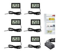 Lot de 6 Thermomètre Numérique LCD avec Sonde Externe, Mini Thermomètre pour Réfrigérateur Congélateur, Aquarium, Reptile, Vitrine Réfrigérée, Moniteurs Température, Affichage Rapide Haute Précision