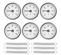 Lot de 6 thermomètres de pose 63 mm 0-120 °C - Avec ressort à clip - Bimétal - Thermomètre de cheminée - Thermomètre pour systèmes de chauffage et chaudières