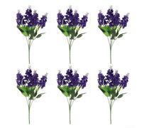 Lot de 6 tiges de lavande et jacinthe artificielles en soie réalistes avec tiges flexibles pour maison, jardin, fête de mariage, centre de table, fausses fleurs vibrantes (violet foncé)