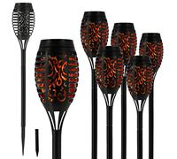 Lot de 6 torches solaires à LED - Hauteur : 50 cm - Effet flamme - 7 LED SMD - Piquet de sol - Décoration de jardin (1 lot de 6 torches solaires LED de 50 cm)