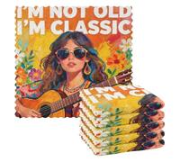 Lot de 6 torchons à vaisselle en tissu éponge réutilisables et lavables Motif hippie Girl classique rétro