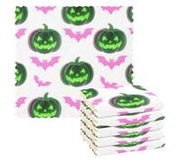 Lot de 6 torchons absorbants en microfibre pour la cuisine Motif citrouille rose vert 27,9 x 27,9 cm