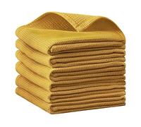 Lot de 6 torchons de Cuisine absorbants 100% Coton, Tissage gaufré, Ultra Doux, séchage Rapide, Jaune Moutarde 43,2 x 63,5 cm