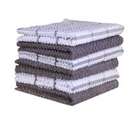 Lot de 6 torchons de cuisine absorbants et doux en fil de coton avec tissage éponge pour un nettoyage et un séchage efficaces de la vaisselle et des déversements (grille gris foncé)