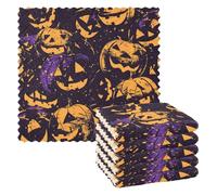 Lot de 6 torchons de cuisine modernes faits à la main en forme de citrouilles Happy Bluray pour Halloween - 28 x 28 cm