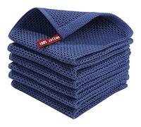 Lot de 6 torchons de nettoyage sous vide en coton pur gaufré nid d'abeille, chiffon de nettoyage, serviette carrée, chiffon de nettoyage, bleu foncé, 34 x 34 cm