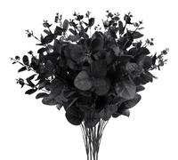 Lot de 6 troncs d'eucalyptus artificiels noirs pour décoration d'Halloween - Branches d'eucalyptus artificielles en soie - Troncs de feuilles noires pour Halloween - Couronne gothique florale