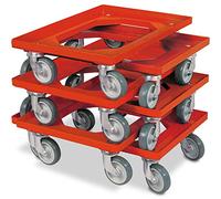 Lot de 6 trottinettes de transport pour conteneurs 600 x 400 mm, capacité de charge 250 kg, rouge