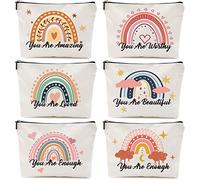 Lot de 6 Trousses de Maquillage en Toile Arc-en-Ciel en Forme de cœur - Cadeaux Inspirants pour Femme - Citations motivantes - pour Femme, Anniversaire, ami, Enseignant, Remise de diplôme