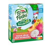 Lot de 6 unités *** POM'POTES Gourdes pomme pêche fruit du dragon sans sucres ajoutés 4x90g*** soit un format carton de 6 unités ***