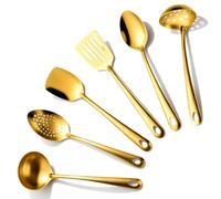 Lot de 6 ustensiles de cuisine dorés - Couverts à salade dorés - En acier inoxydable - Ustensiles de cuisine - Set de spatules - Accessoires de cuisine essentiels pour la maison